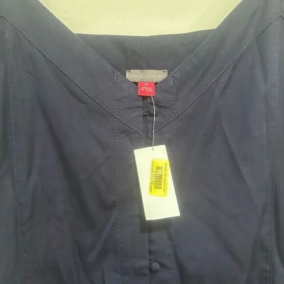 Vince Camuto NWT Navy Button Dress Spaghetti Straps Size XL V-Neck - Picture 2 of 5